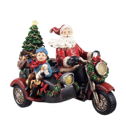 23cm Red Santa on motorbike w/light  1/2
