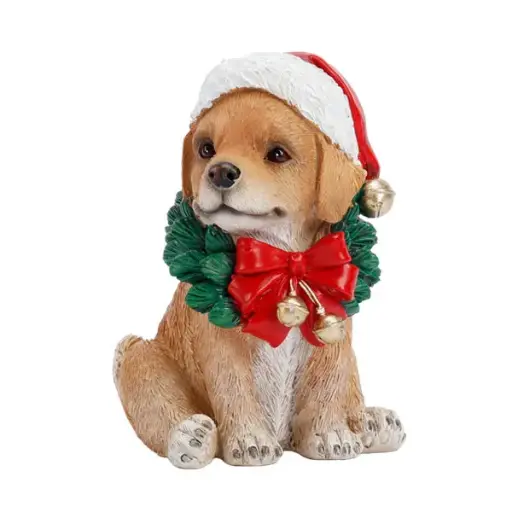 17cm Sitting dog w/Christmas hat  1/12