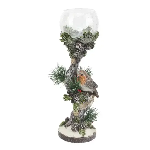 34cm Candle holder w/robin  1/6