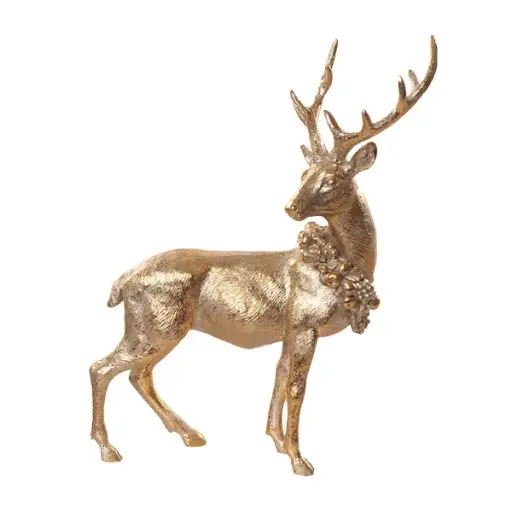 23cm Gold reindeer w/wreath  1/12