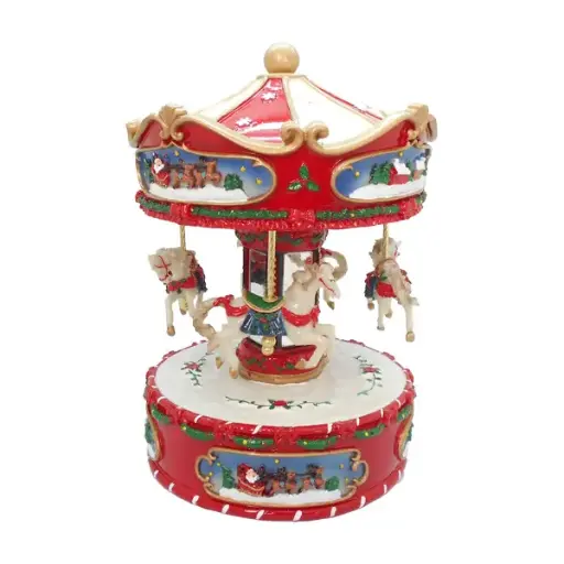 25cm Musical carousel turning w/horses revolving  1/4