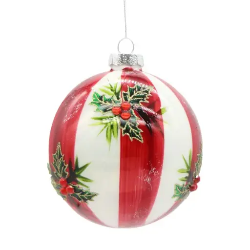 10cm Red/white ornament with holly