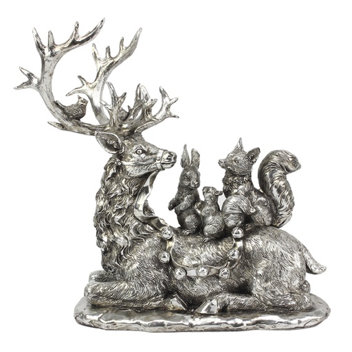 33cm Silver reindeer laying w/animals  1/2