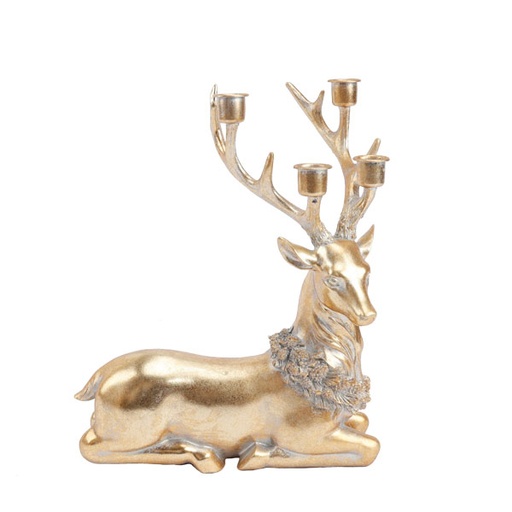 37cm Gold deer laying w/candle holders  1/2