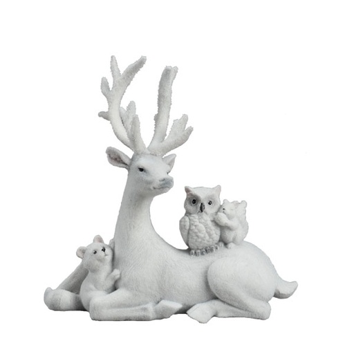 21cm White deer laying w/animals  1/6
