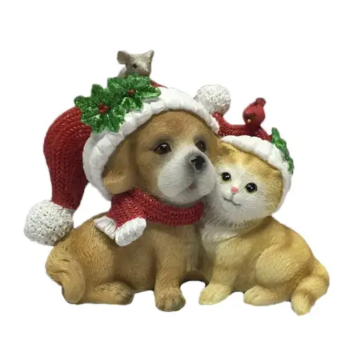 12cm Dog and cat w/Christams hat  6/36
